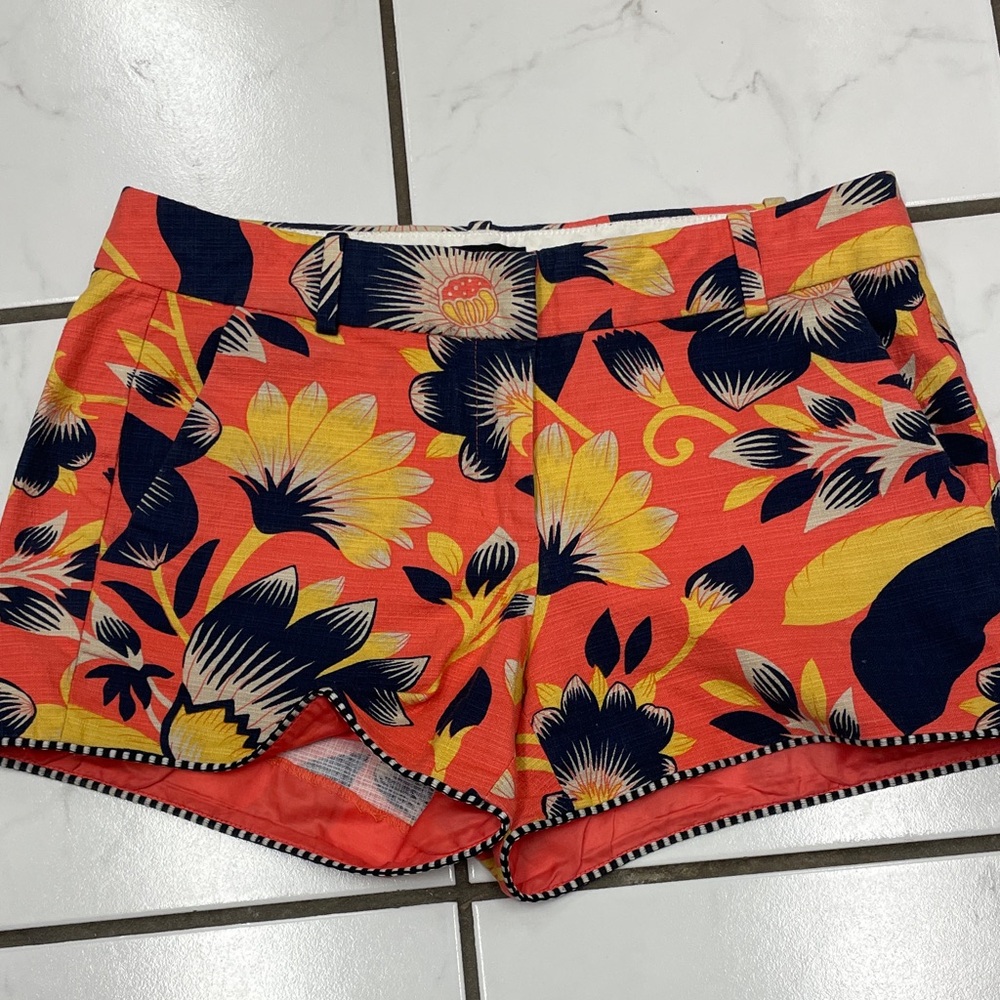 J.Crew Women’s Tropical Cotton Coral Hibiscus Floral Shorts Size 2 - Picture 4 of 14